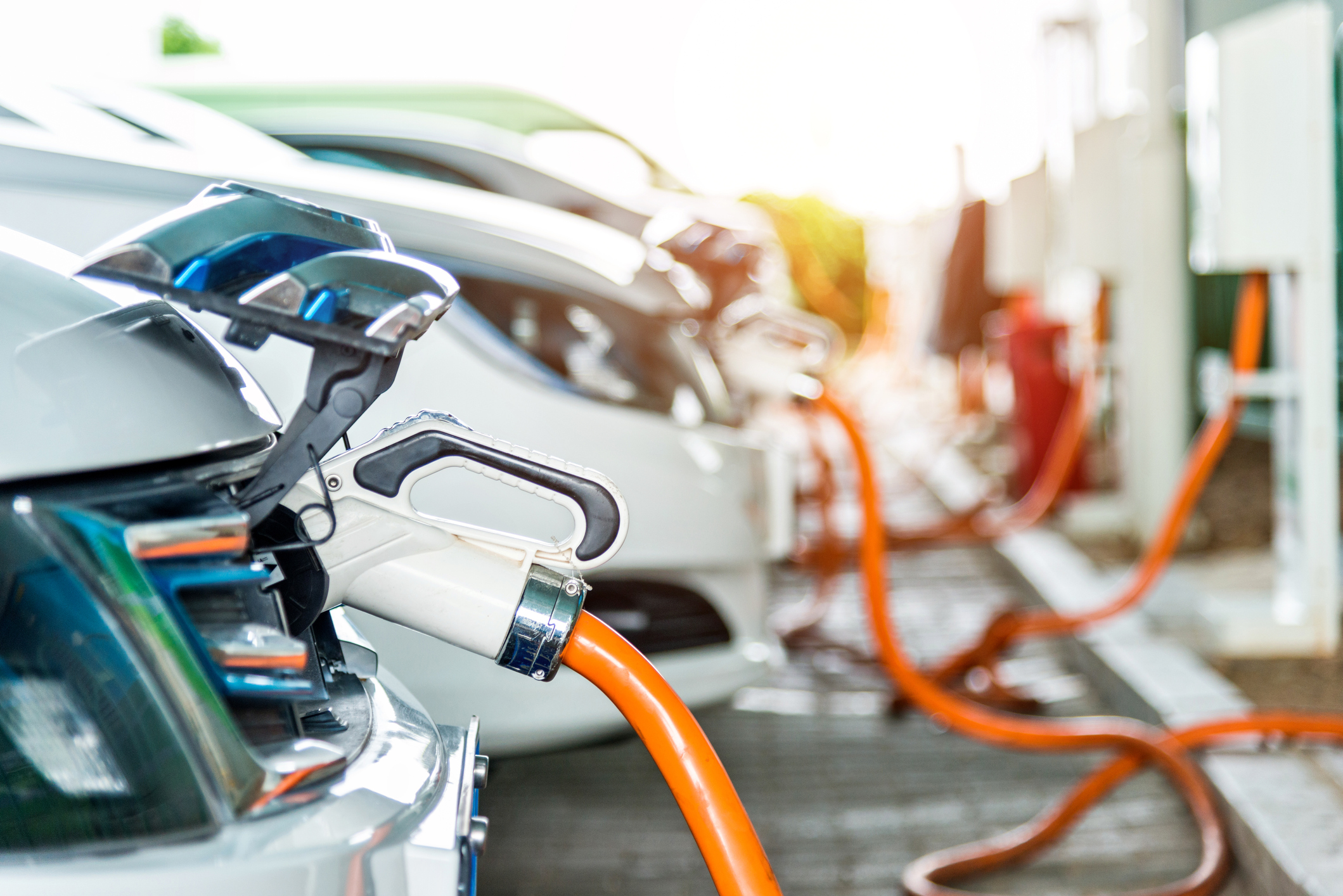 Electric Cars Are Charging In Station