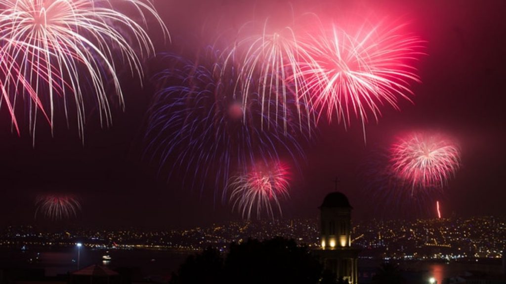 Año nuevo fuegos artificiales