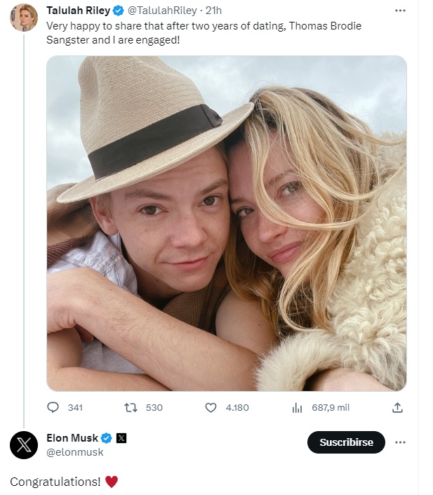 Actor Thomas Brodie Sangster se casar con ex esposa de Elon Musk