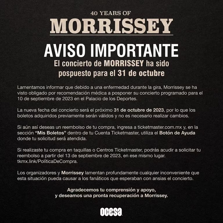 Comunicado Morrissey en México