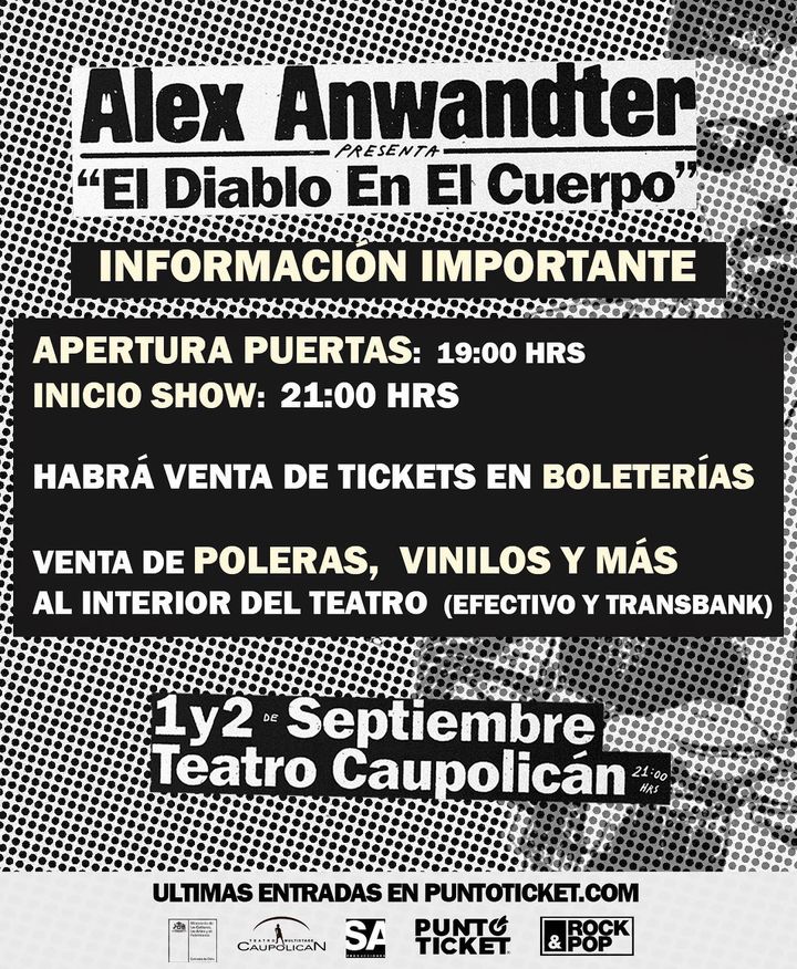 Información importante y horarios Alex Anwandter