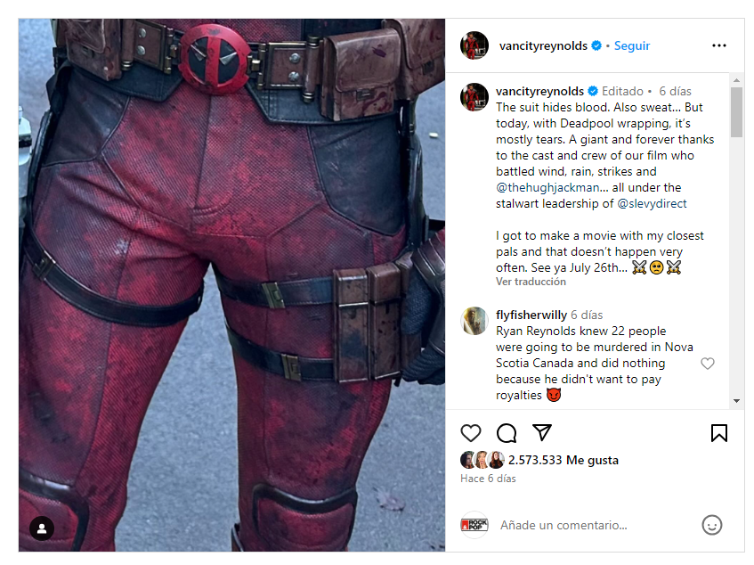 Ryan Reynolds vía Instagram