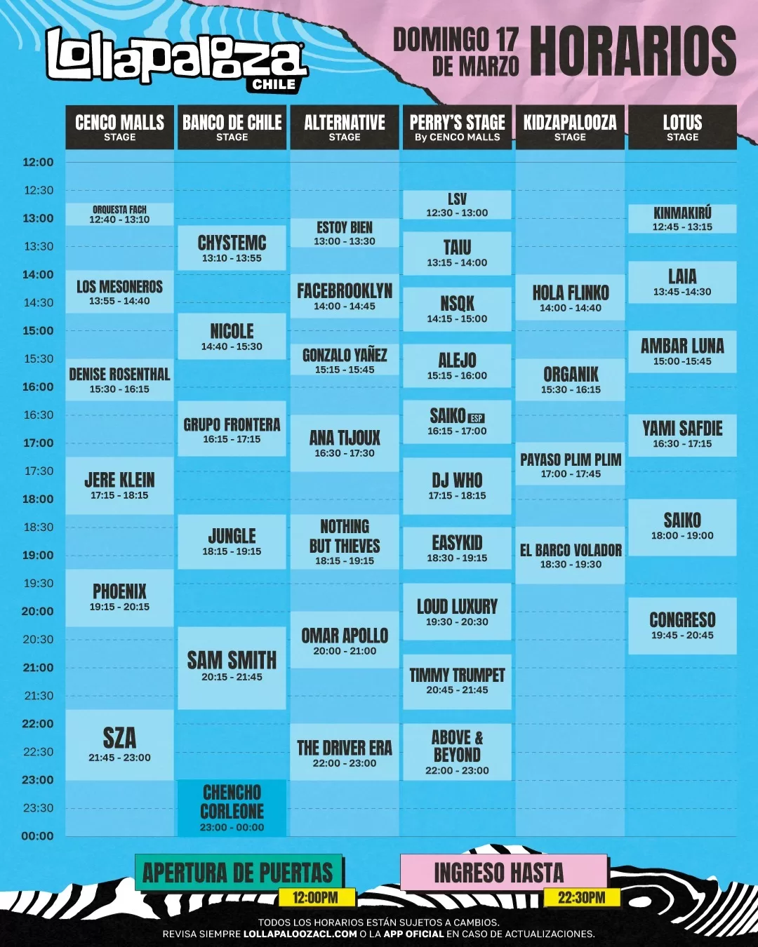 Cambios de Horarios de Lollapalooza Chile 2024 La nueva parrilla del