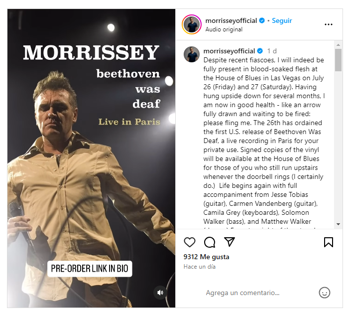 Morrissey anuncia concierto