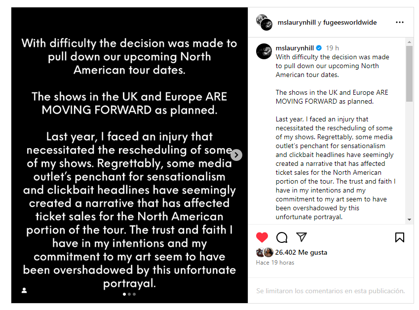 Lauryn Hill sobre fechas canceladas