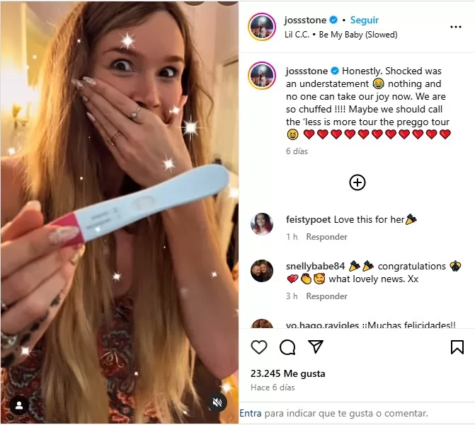 Joss Stone da a conocer su sorpresa tras enterarse que está embarazada | Instagram | @jossstone