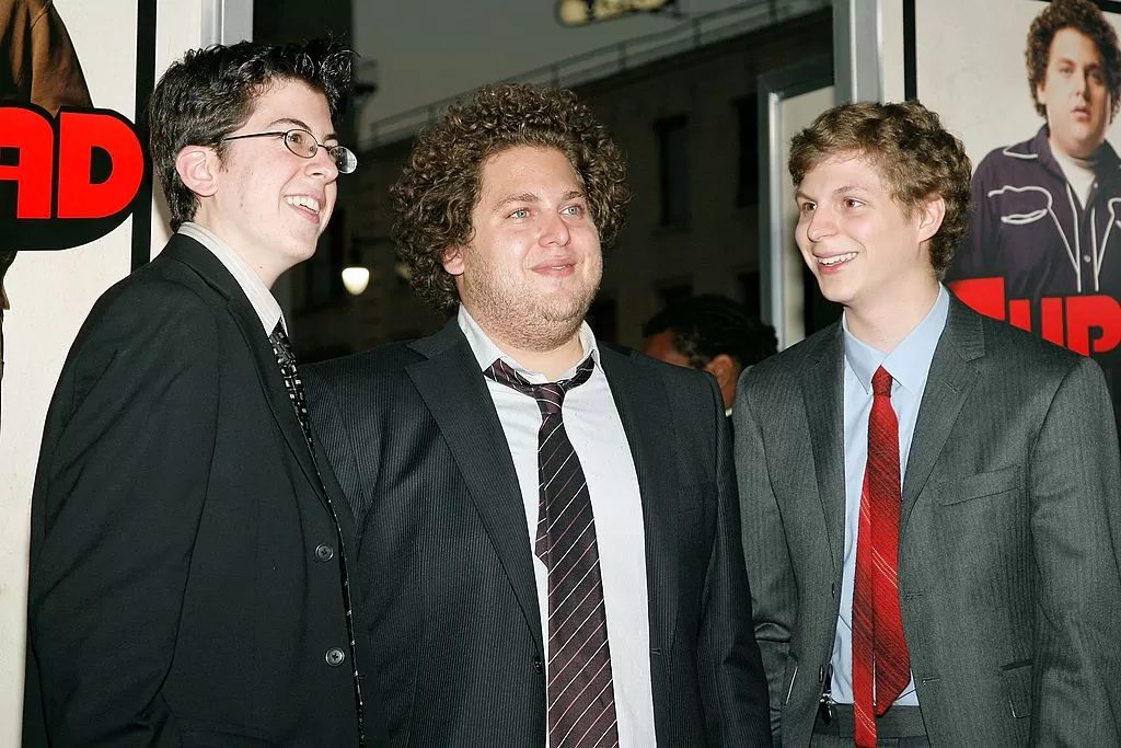 Christopher Mintz-Plasse, Jonah Hill y Michael Cera en la premiere de Supercool | Getty Images